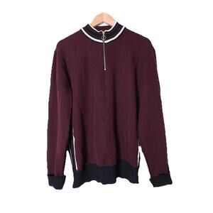AMI Alexandre Mattiussi 100% Wool Half Zip Sweater Bordeaux Heritage Knit Sz XL